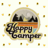 3.20"x3" HAPPY CAMPER Yellow Embroidered Patch with Choice of Backing