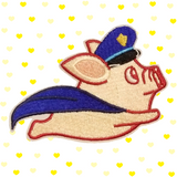 3.20"x2.30" SUPER FLYING POLICE PIG in Blue Cape Embroidered Patch with Choice of Backing