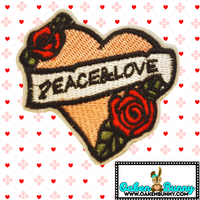 2.75"x2.45" PEACE & LOVE Banner Pink Heart Red Roses Embroidered Patch with Choice of Backing