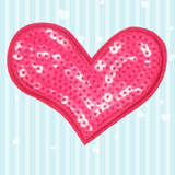 Large 3.45"x2.80" Pink LOVE Sequin Heart Embroidered with Choice of Backing