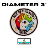 John 18:16 Christian Unicorn Embroidered Patch 3" Diameter - Iron On, Hook Back, or Loop Back