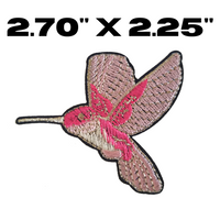 2.70"x2.25" PINK HUMMINGBIRD Embroidered Patch with Iron On Backing, Hook Backing or Loop Backing