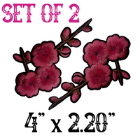 4"x2.20" Set of 2 PLUM CHERRY BLOSSOMS Embroidered Patches with Choice of Backing