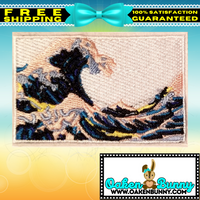 2.90"x1.80" HOKUSAI'S THE GREAT WAVE Embroidered Patch with Choice of Backing