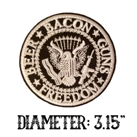 3.15" Bacon Beer Freedom Guns Eagle 2nd Amendment Round Black and White Embroidered Iron On or Velcro Patch with Choice of Backing