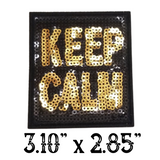 3.10"x2.85" KEEP CALM Black and Gold Sequin Patch with Choice of Backing