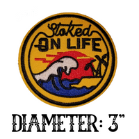 3" STOKED ON LIFE Surf Sunset Beach Round Embroidered Patch with Choice of Backing