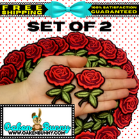 2.55"x1.95" Set of 2 Red Roses Embroidered Patches with Choice of Backing