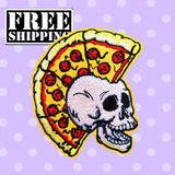 3.20"x2.80" PIZZA MOHAWK SKULL Funny Embroidered Patch with Choice of Backing