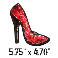 5.75"x4.70" SEQUIN RED HIGH HEEL Patch with Choice of Backing