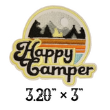 3.20"x3" HAPPY CAMPER Yellow Embroidered Patch with Choice of Backing