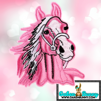 4.25"x3.80" PINK HORSE Embroidered Patch with Choice of Backing