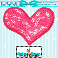 Large 3.45"x2.80" Pink LOVE Sequin Heart Embroidered with Choice of Backing