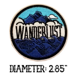 2.85" WANDERLUST White Clouds Floating Above Deep Blue Ocean Waves Amidst Blue Mountains FULLY EMBROIDERED Round Patch with Choice of Backing