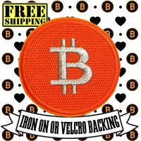 3" BITCOIN Cryptocurrency Symbol Shiny Silver Stitching on FULLY EMBROIDERED Orange Background Round Patch with Choice of Backing