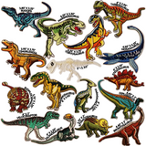 16-PIECE DINOSAURS Embroidered Patches with Iron On Backing, Hook Backing, or Loop Backing