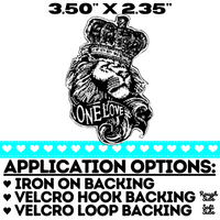 3.50"x2.25" KING LION ONE LOVE Embroidered Patch with Choice of Backing