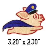 3.20"x2.30" SUPER FLYING POLICE PIG in Blue Cape Embroidered Patch with Choice of Backing