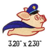 3.20"x2.30" SUPER FLYING POLICE PIG in Blue Cape Embroidered Patch with Choice of Backing