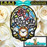 3.50"x2.60" TALE AS OLD AS TIME Beauty And The Beast Stain Glass Disney Fully-Embroidered Patch with Choice of Backing