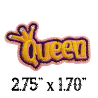 2.75"x1.70" QUEEN Yellow Embroidered Patch with Choice of Backing