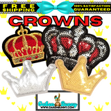 Assorted Grouping of CROWNS TIARAS DIADEMS Embroidered & Sequin Patches with Choice of Backing (Iron On, Velcro HOOK, or Velcro LOOP)