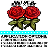 2.55"x1.95" Set of 2 Red Roses Embroidered Patches with Choice of Backing