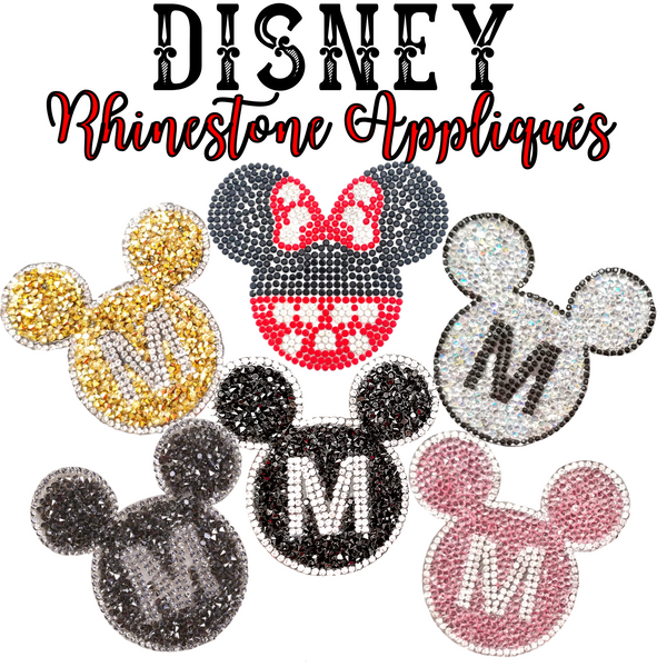 Various RHINESTONE MICKEY AND MINNIE EARS Applique with Choice of Backing