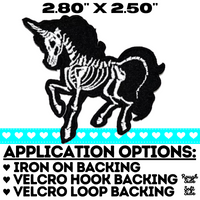 2.80"x2.50" SKELETON UNICORN Embroidered Patch with Choice of Backing