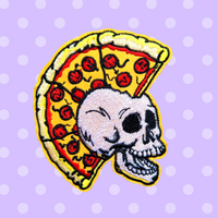 3.20"x2.80" PIZZA MOHAWK SKULL Funny Embroidered Patch with Choice of Backing