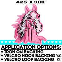 4.25"x3.80" PINK HORSE Embroidered Patch with Choice of Backing