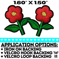 1.60"x1.50" Set of 2 RED FLOWERS Embroidered Patch with Choice of Backing