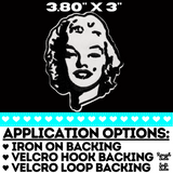 3.80"x3" MARILYN MONROE Black Stitching on White Twill Embroidered Patch with Choice of Backing