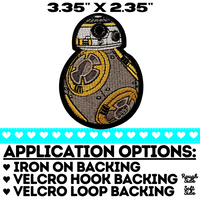 3.35"x2.35" STAR WARS BB-8 Fully-Embroidered Patch with Choice of Backing (Iron On, Velcro Hook, or Velcro Loop)