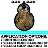 3.35"x2.35" STAR WARS BB-8 Fully-Embroidered Patch with Choice of Backing (Iron On, Velcro Hook, or Velcro Loop)