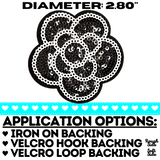 2.80" Sequin Black & White Camellia Rose Patch with Choice of Backing