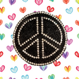 2.45" Rhinestone Peace Sign Applique Black with Clear Rhinestones with Choice of Backing