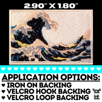 2.90"x1.80" HOKUSAI'S THE GREAT WAVE Embroidered Patch with Choice of Backing