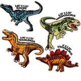 16-PIECE DINOSAURS Embroidered Patches with Iron On Backing, Hook Backing, or Loop Backing