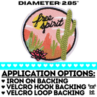 FREE SPIRIT 2.85" Fully-Embroidered Patch Nature Desert - Choice of Iron On, Hook, or Loop Back