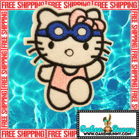 3"x2.50" HELLO KITTY SWIM GOGGLES Embroidered Patch with Choice of Backing