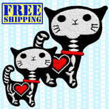 CUTE SKELETON CAT (2 Sizes) Embroidered Patch with Choice of Backing