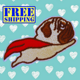 2.60"×1.20" Flying Pug with Red Cape Embroidered Patch with Choice of Backing