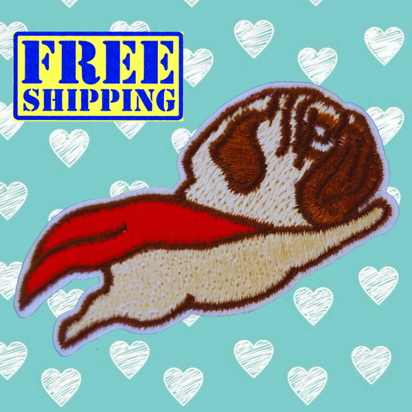 2.60"×1.20" Flying Pug with Red Cape Embroidered Patch with Choice of Backing