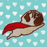 2.60"×1.20" Flying Pug with Red Cape Embroidered Patch with Choice of Backing