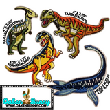 16-PIECE DINOSAURS Embroidered Patches with Iron On Backing, Hook Backing, or Loop Backing