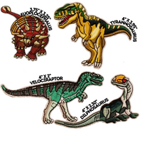 16-PIECE DINOSAURS Embroidered Patches with Iron On Backing, Hook Backing, or Loop Backing