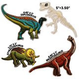 16-PIECE DINOSAURS Embroidered Patches with Iron On Backing, Hook Backing, or Loop Backing