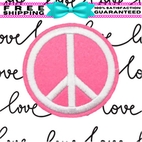 Bright Pink Peace Sign 2.50" Diameter White Stitching on Pink Wool Felt with Choice of Backing