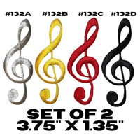 3.75"x1.35" Set of 2 TREBLE CLEFS Embroidered Iron On Patches